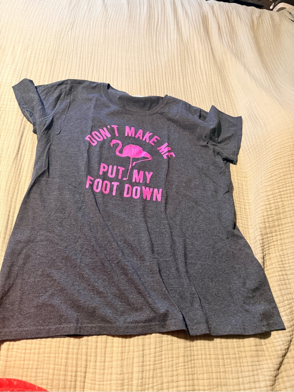 Charcoal Gray Tee with Pink Flamingo Graphic